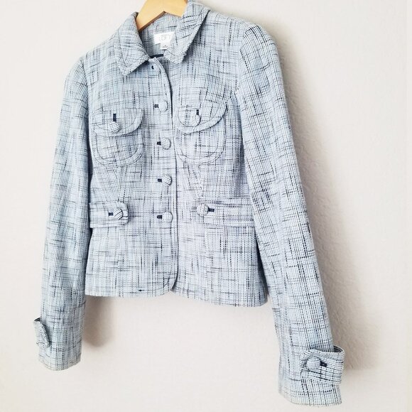 LOFT Ann Taylor Light Blue Tweed 100% Cotton Blazer Jacket 4 Preppy Office Boho - Picture 2 of 15